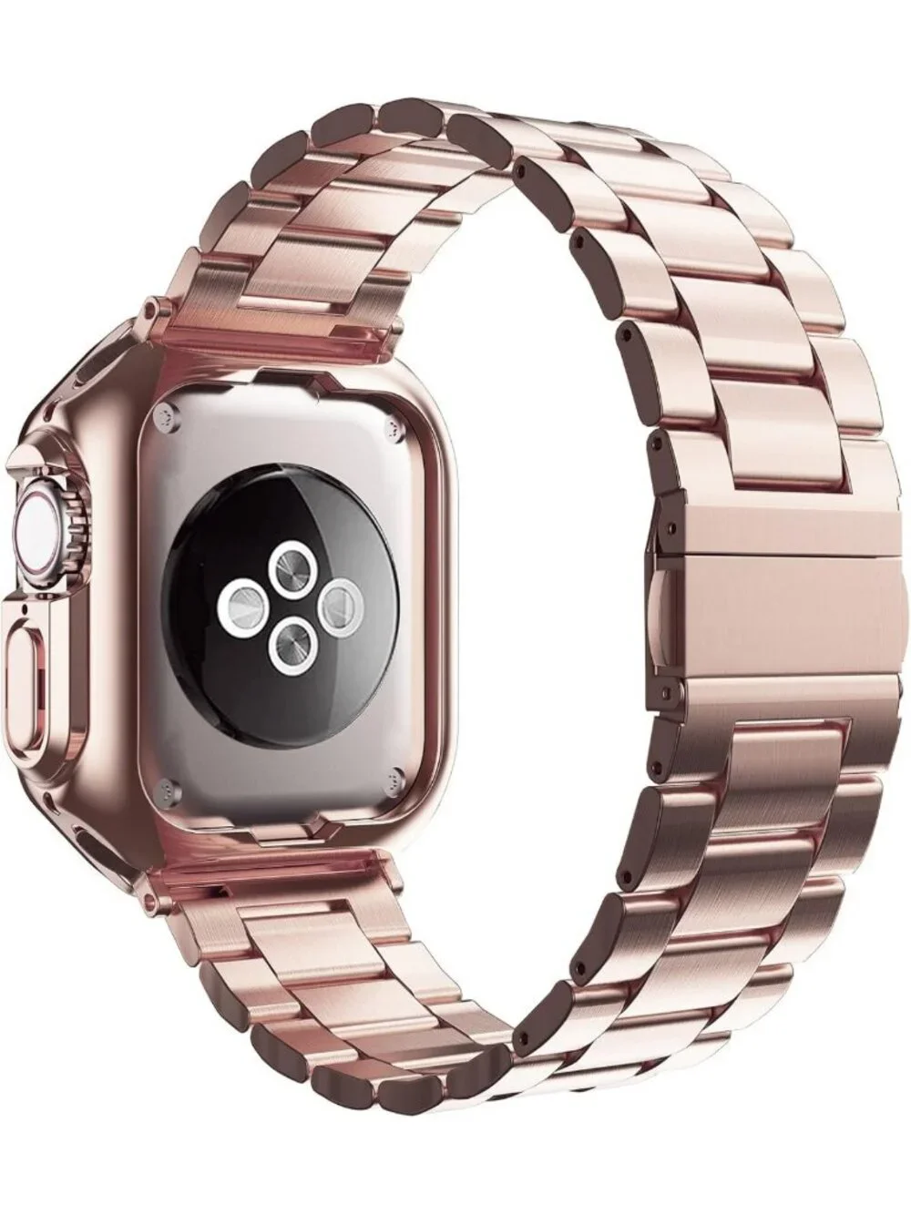 Stylish Stainless Steel Link Bracelet Band for Apple Watch Ultra 49mm, Rose Gold